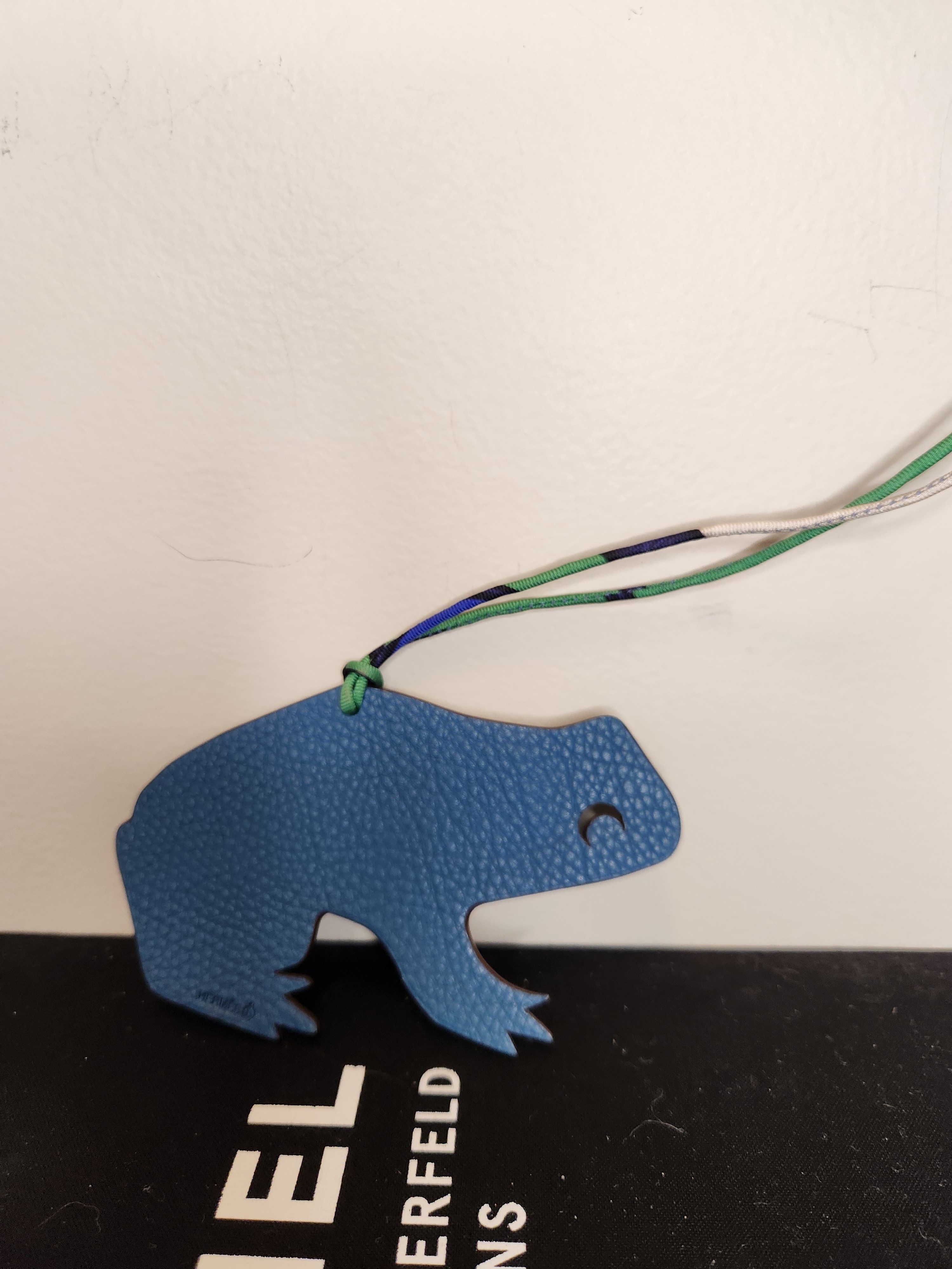 Authentic Hermes Blue Frog Leather Bag Charm